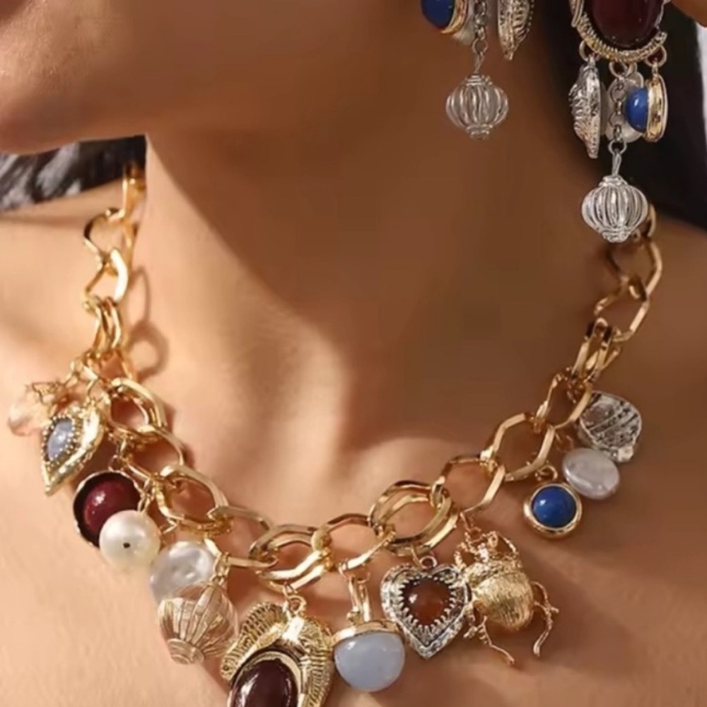 Zara Gold Multi-Gemstone Charm Necklace